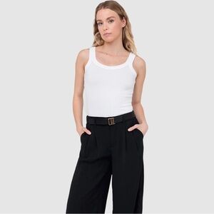 Easy Standard Ribbed Fitted Cotton Blend Scoop Neck Tank Top in White | Medium